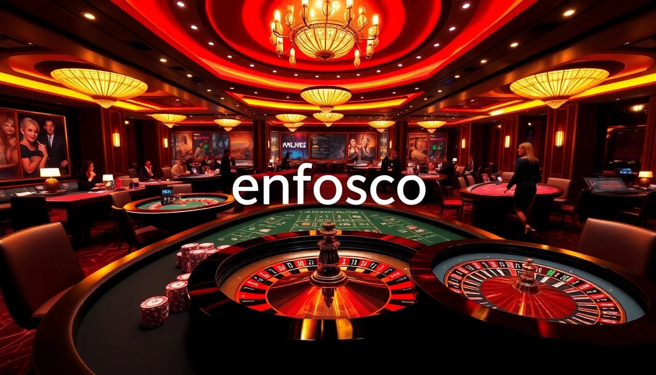 Exciting casino scene showcasing gambling at https://enfosco.ru.com/ with vibrant chips and a roulette wheel.