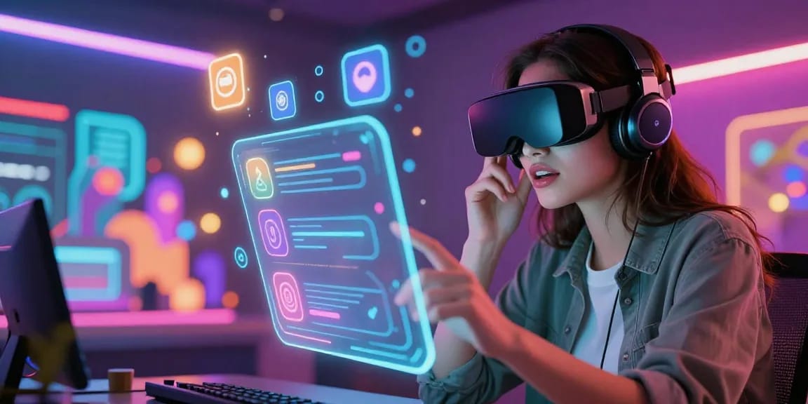 Immersive NSFW AI chat experience featuring a vibrant AI character and user interaction in a colorful digital setting.