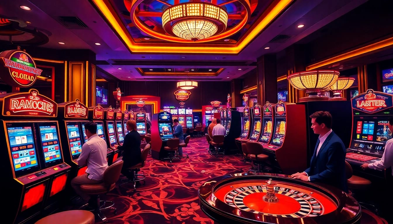 Players strategizing their games at qqmacan's luxurious slot machines, featuring vibrant designs.