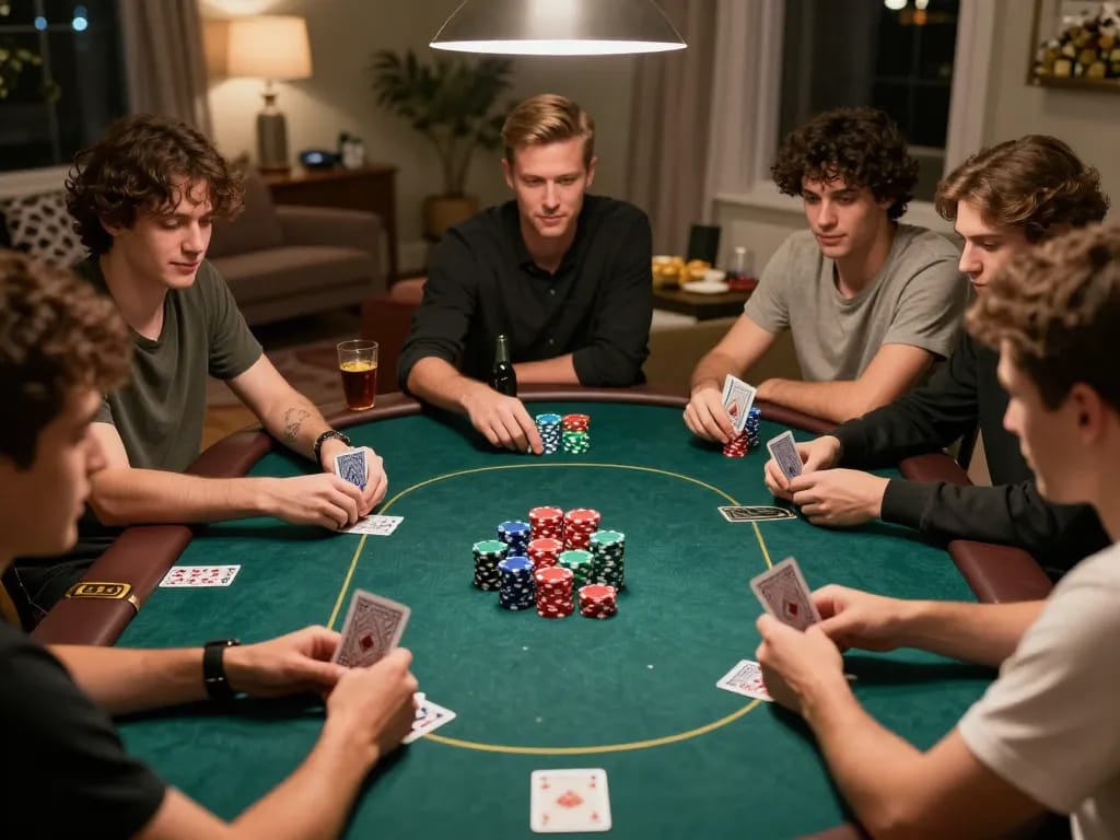 88bet action during an engaging home poker game with vibrant chips and focused players