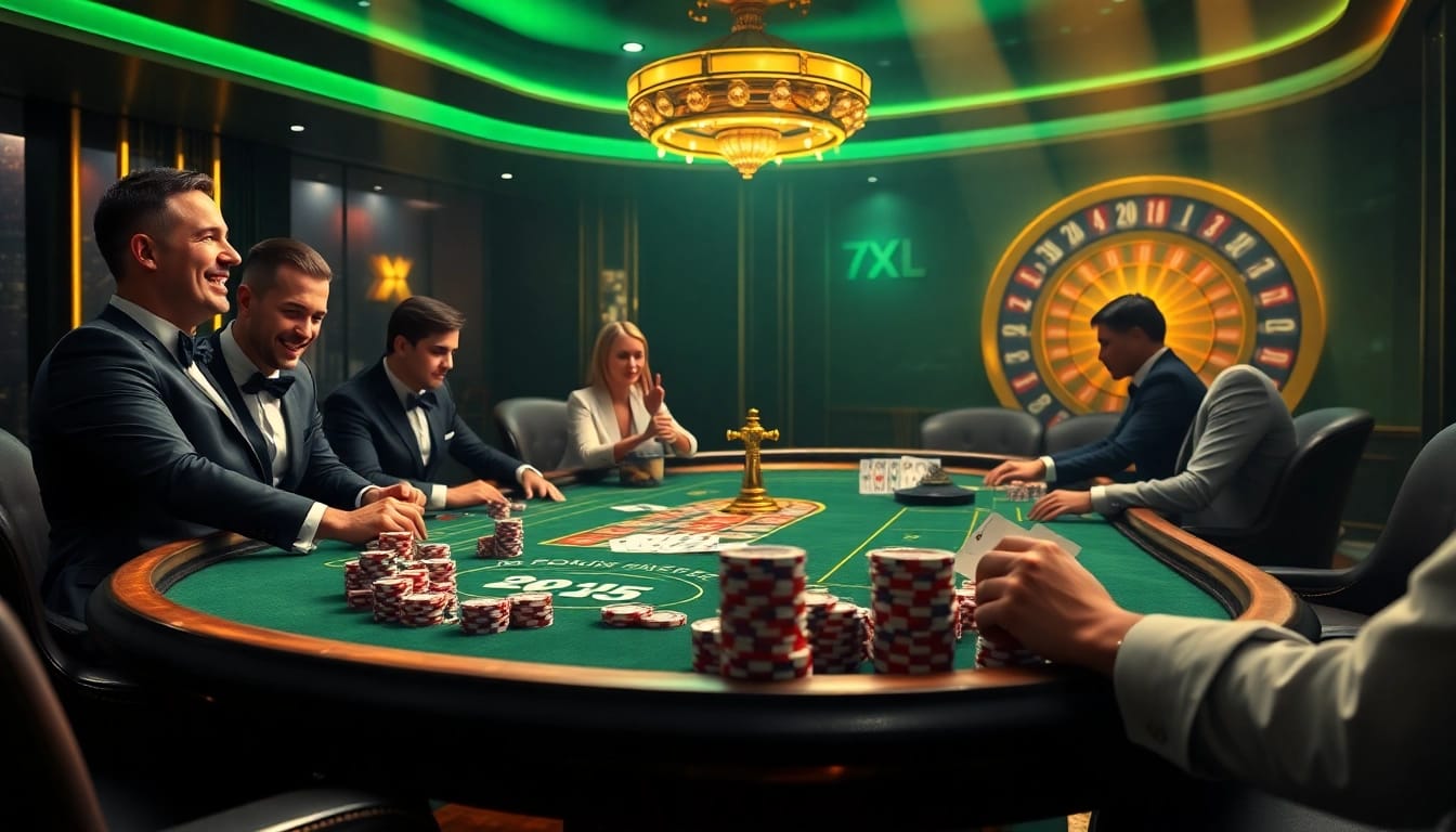 Experience thrilling poker action with 7xl סוכן as players engage at an online table, showcasing luxury and excitement.