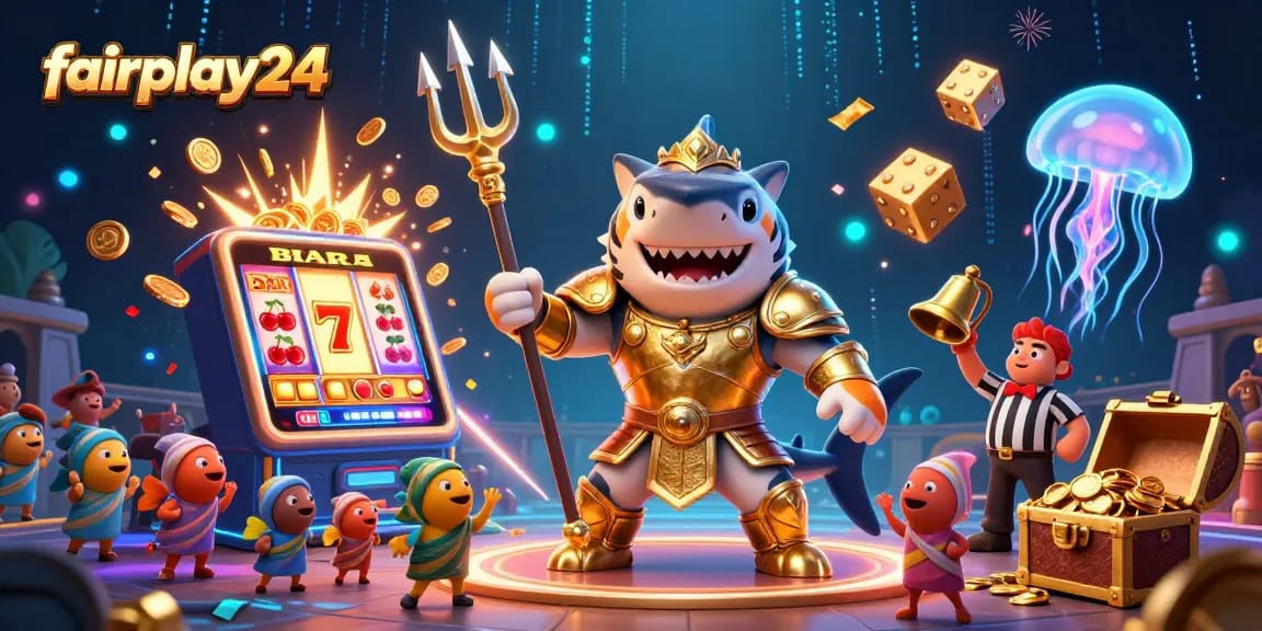 Experience the thrill of fairplay24 with a shark gladiator in an underwater casino world.