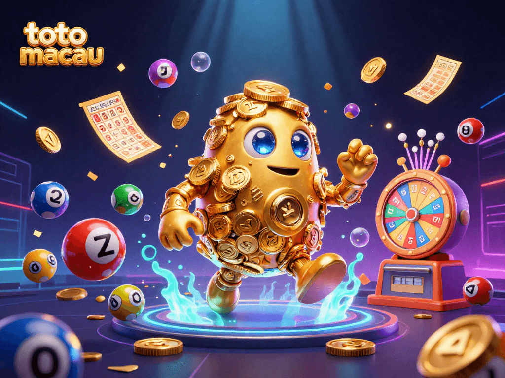 Win big on toto macau with vibrant slot symbols and a golden golem, creating an exciting gaming atmosphere.