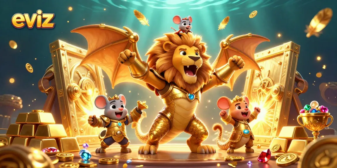 Experience the excitement of eviz, featuring a golden chimera and treasures in an engaging casino scene.
