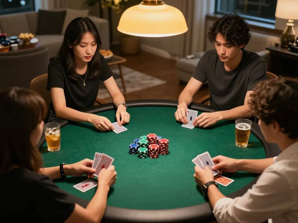 Pemain yang terlibat menikmati permainan toto togel yang mendebarkan selama malam poker santai di rumah.