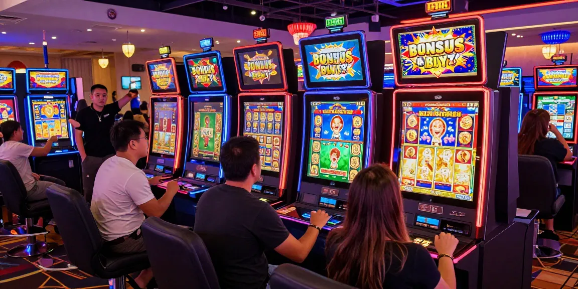 Experience the thrill of bonus buy slots at premier UK casinos like https://palacetrust.org.uk/, showcasing colorful gaming environments filled with excitement and winning moments.