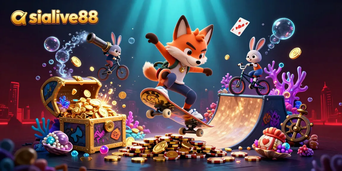 Experience thrilling gambling adventures with asialive88 in this vibrant 3D casino scene.