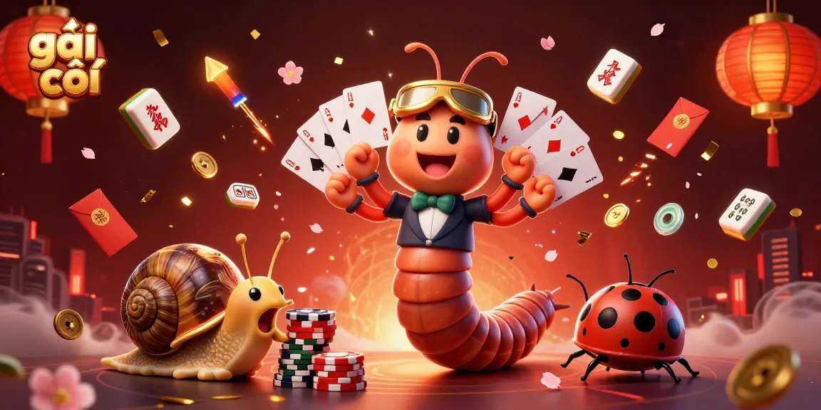 Hình ảnh hoạt hình mô phỏng gái gọi với nhiều thẻ bài và đèn lồng rực rỡ trong sòng bạc