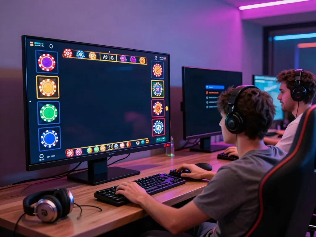 Engaging player gaming on a colorful A80 website casino interface at home.
