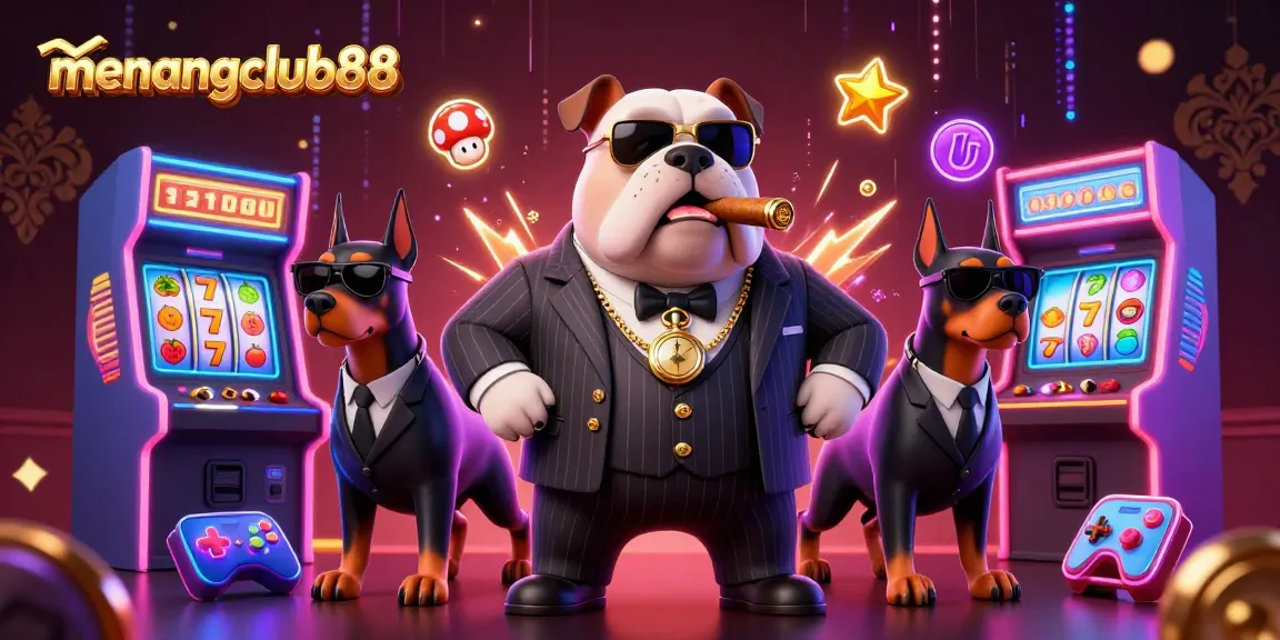 Engage with menangclub88's thrilling slot journey, featuring a mafia boss bulldog and Doberman bodyguards.