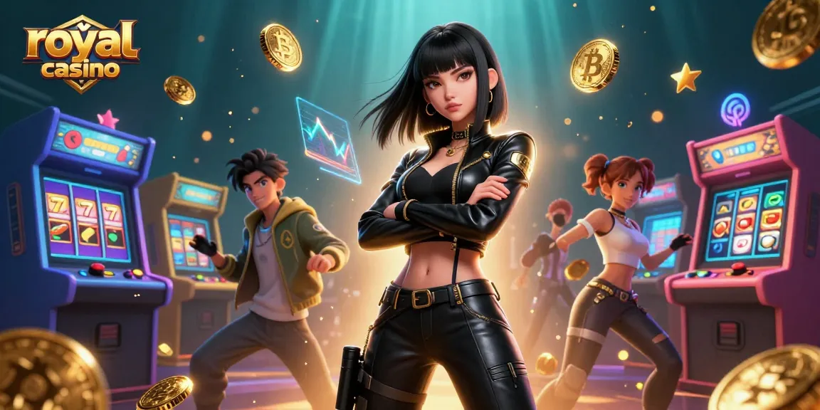 Experience the excitement of royal casino with a powerful Asian woman in a vibrant, dynamic gaming scene.