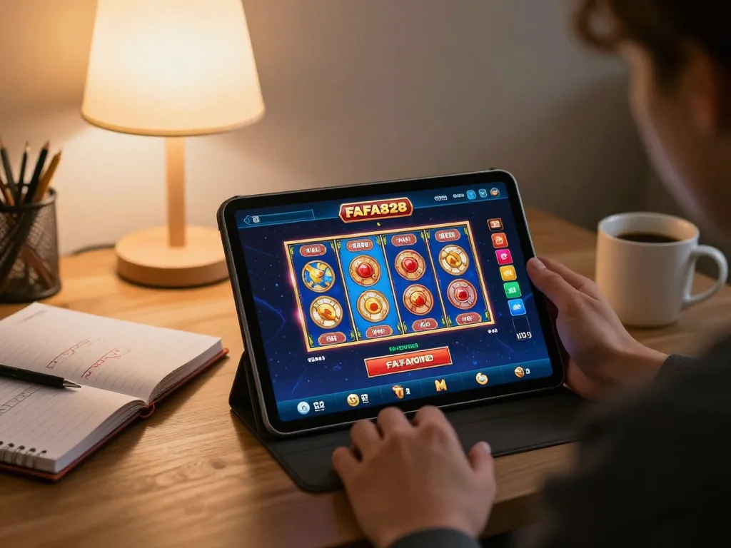 Engaging gameplay on FAFA828 app showing colorful slot machines in a cozy setting.