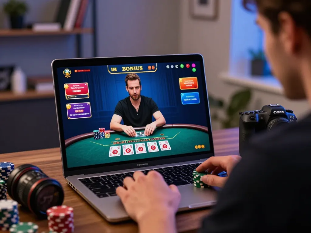 Engaging moment as a player focuses on a live dealer blackjack game on Jilipinas, showcasing strategic gameplay.