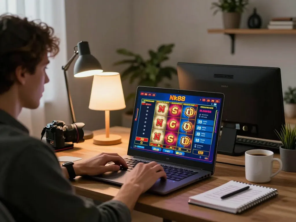 Navigating exciting Nk88 game online, engaging in strategic gameplay at home
