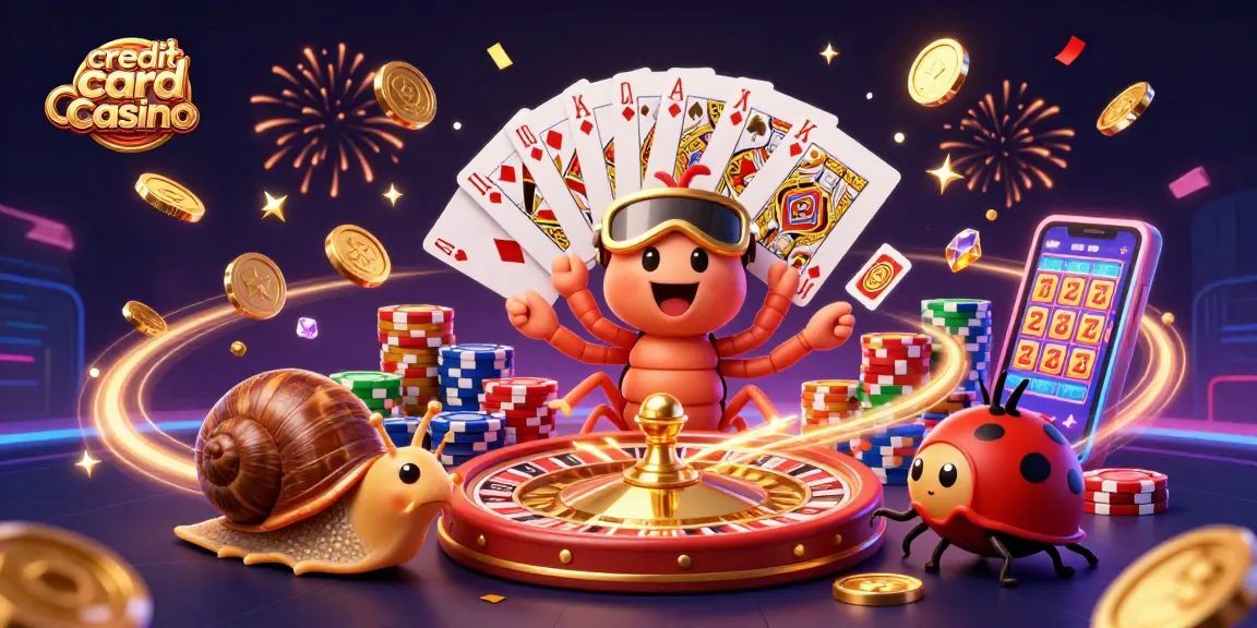 Engage at a credit card casino with colorful chips and fun characters in a vibrant 3D scene.
