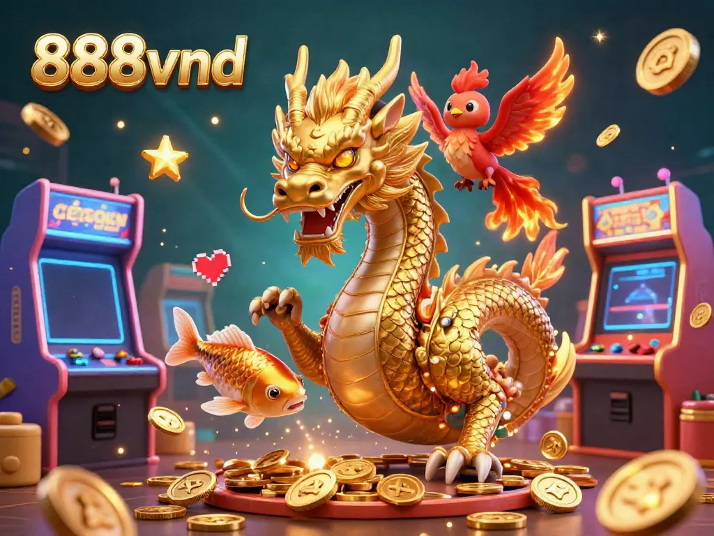Engage in winning strategies at 888vnd with the magical casino scene featuring a dragon, phoenix, and koi fish.