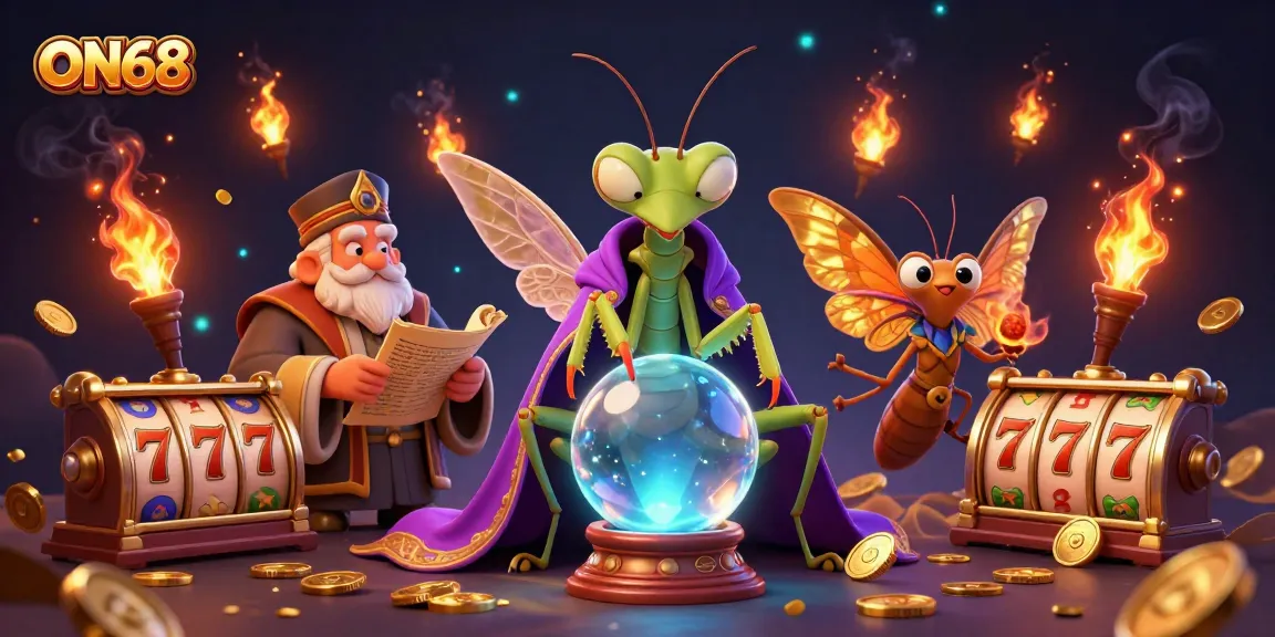 Experience thrilling gameplay at ON68 with a mystical fortune teller and vibrant slot reels