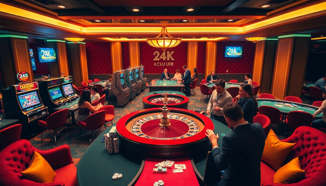 Experience the thrill of the 24kclub as players engage at luxurious casino tables, surrounded by excitement.