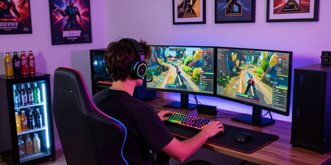 Gamer menikmati pengalaman luxury111 di ruang permainan modern dengan pencahayaan RGB.