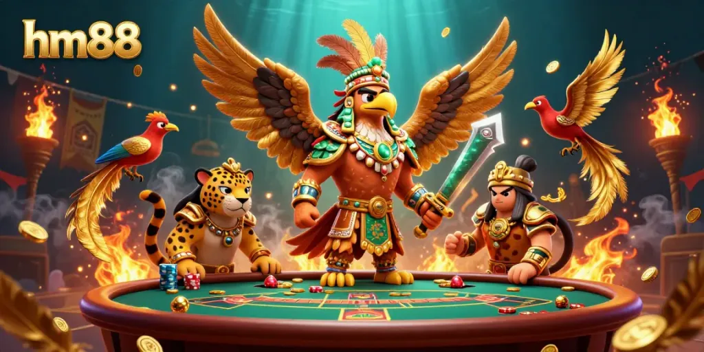 Experience thrilling casino action in hm88 with dynamic characters, betting tokens, and vibrant effects.