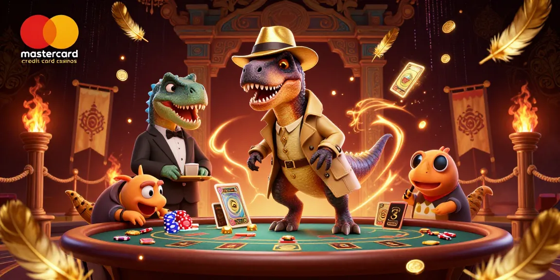 Experience thrilling gameplay at mastercard credit card casinos with a comedic velociraptor card counter.