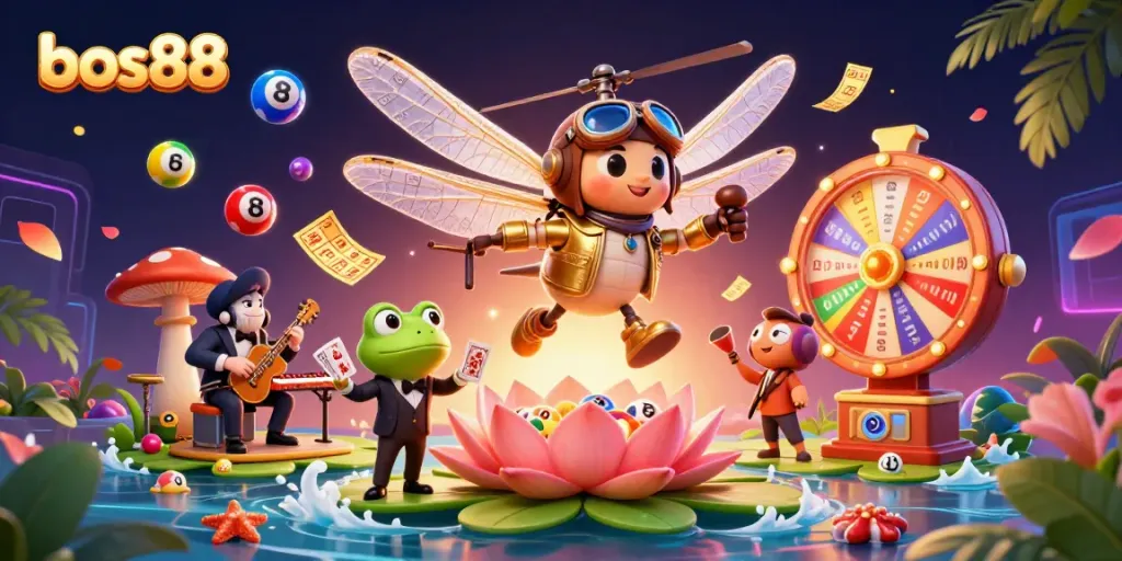 Experience the excitement with bos88's thrilling online games, highlighted by vibrant casino elements.