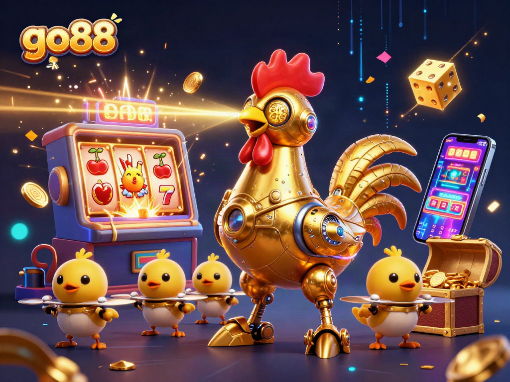 Engage in thrilling gameplay with go88, featuring a golden robot and exciting casino elements.