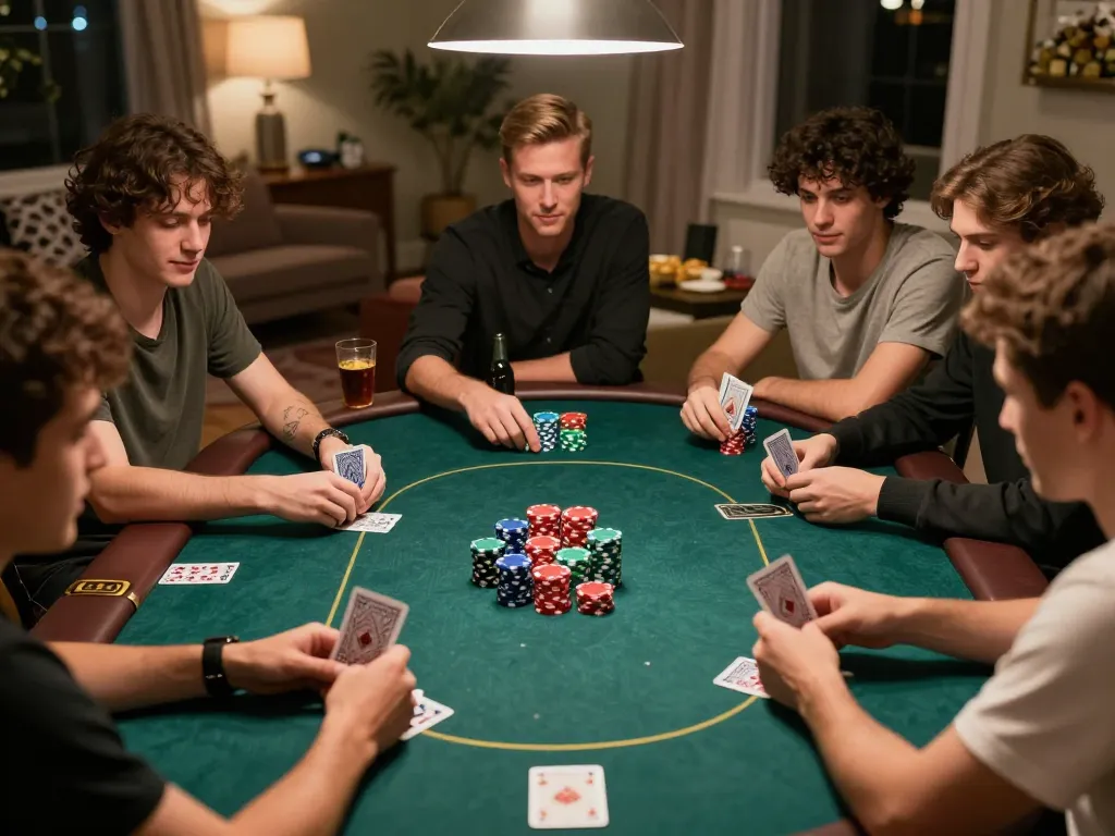 88bet action during an engaging home poker game with vibrant chips and focused players