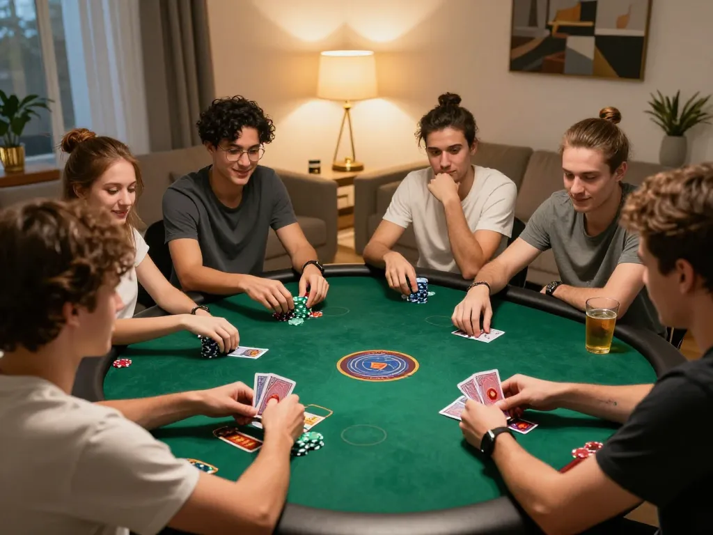 Players enjoying a poker game online at home, showcasing ATQ’s engaging gambling atmosphere and strategic moments.