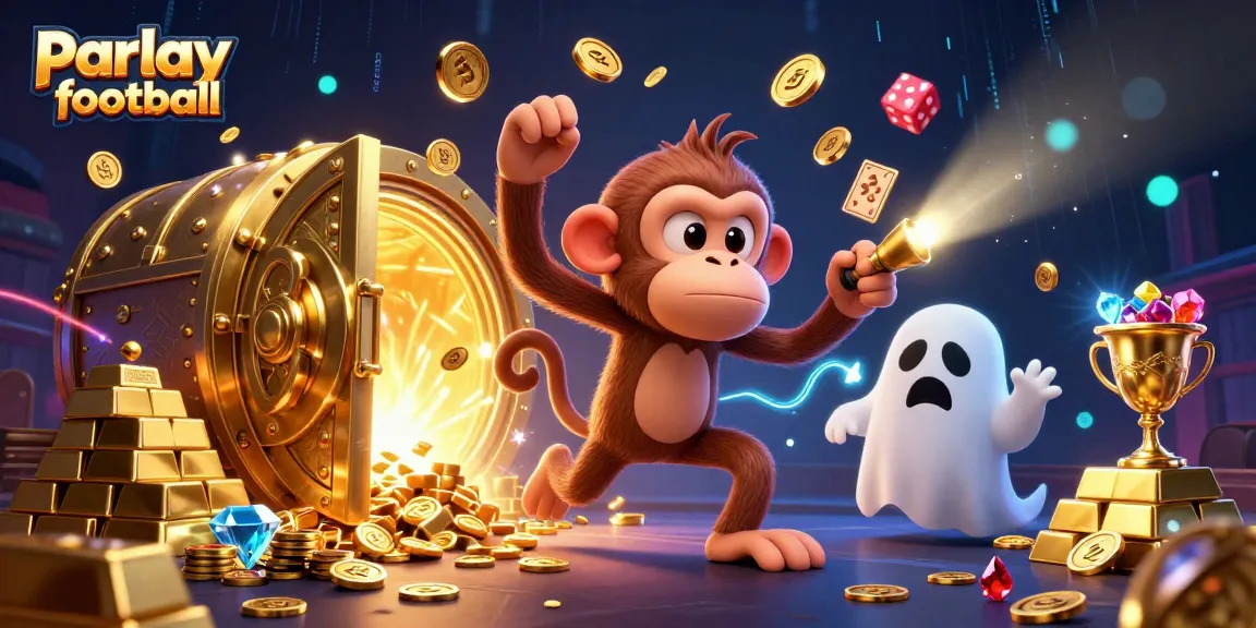 Engage in parlay football bets while juggling golden treasures in a haunted casino scene.