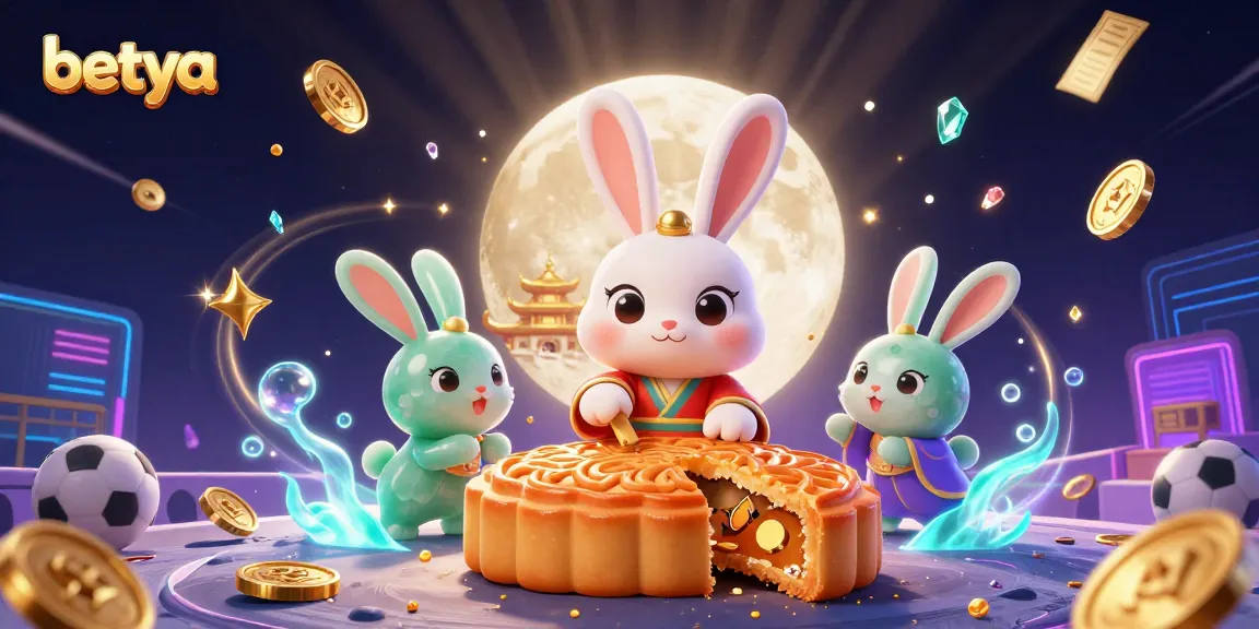 Betya baseball-themed illustration showcasing a moon rabbit amidst sports and casino elements.