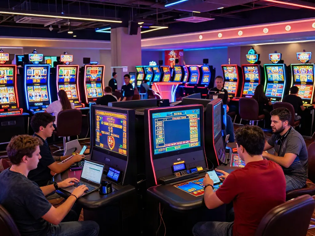 Dynamic scene of players enjoying a variety of games at A80 online casino, showcasing vibrant atmosphere and interactive elements.