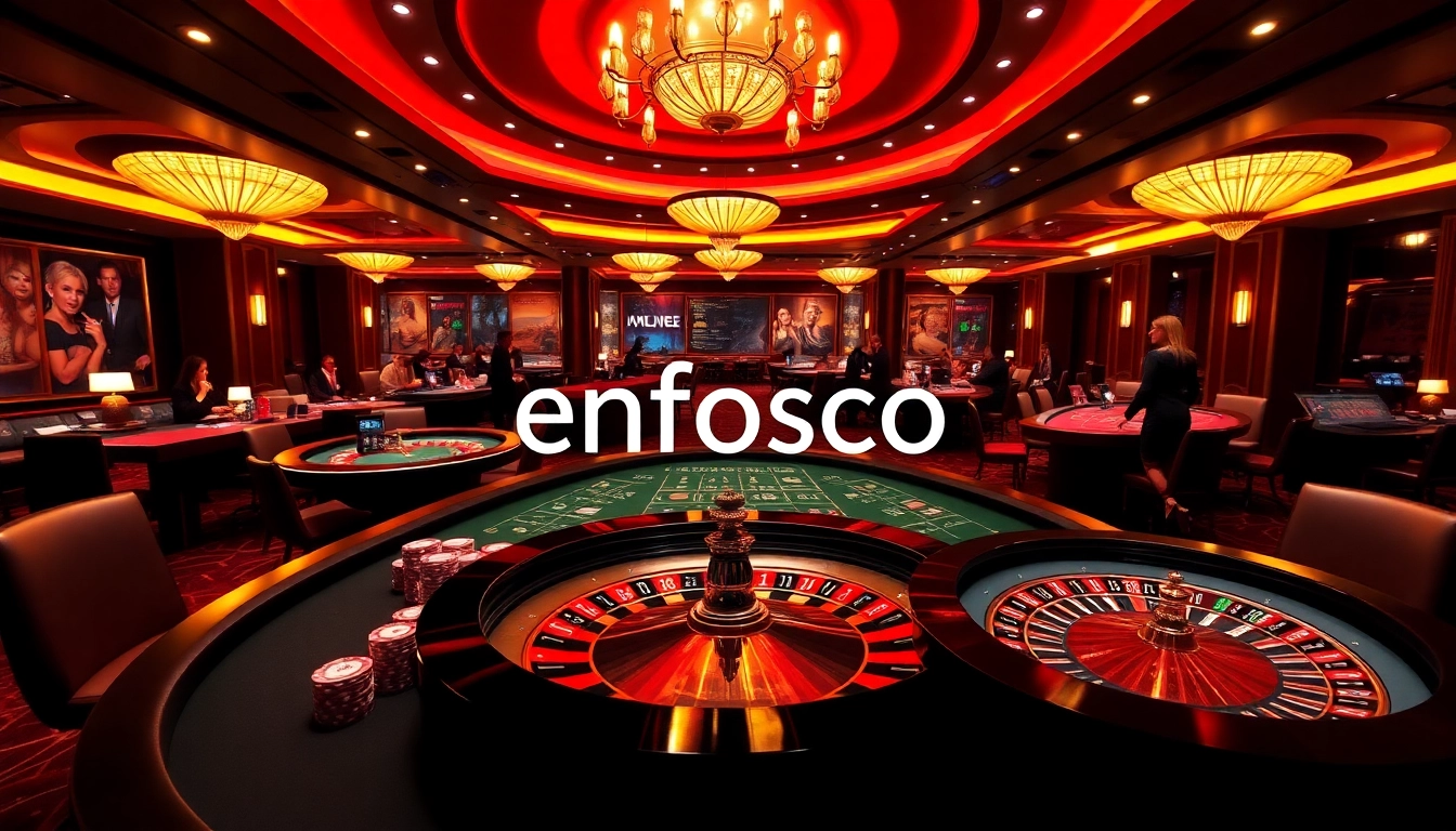 Exciting casino scene showcasing gambling at https://enfosco.ru.com/ with vibrant chips and a roulette wheel.