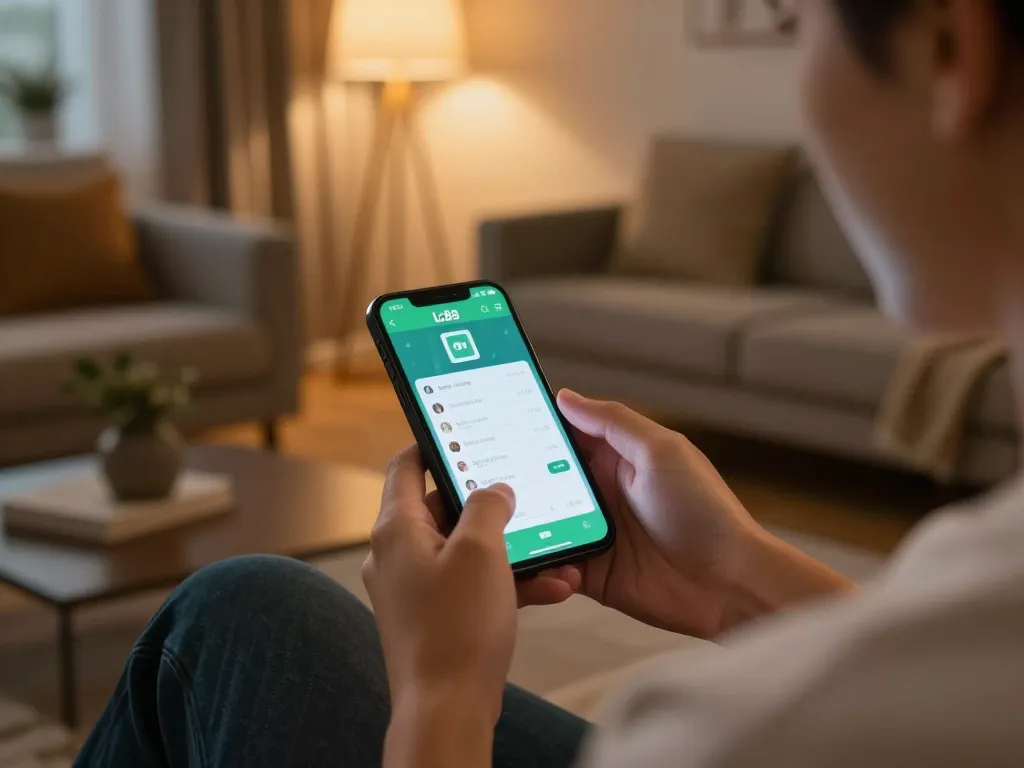 Player using Lc88 đăng nhập app on smartphone in cozy home setting, analyzing betting options.