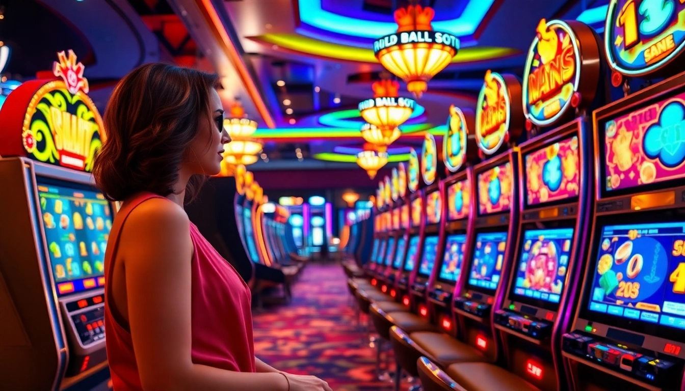 Experience thrilling gameplay with kpjitu at vibrant slot machines in a luxurious casino setting.