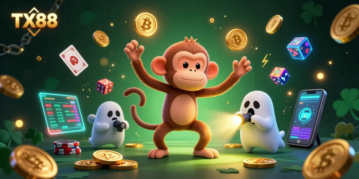 Experience the thrill of TX88's haunted casino with a playful poltergeist monkey and ghost-hunter puppy.
