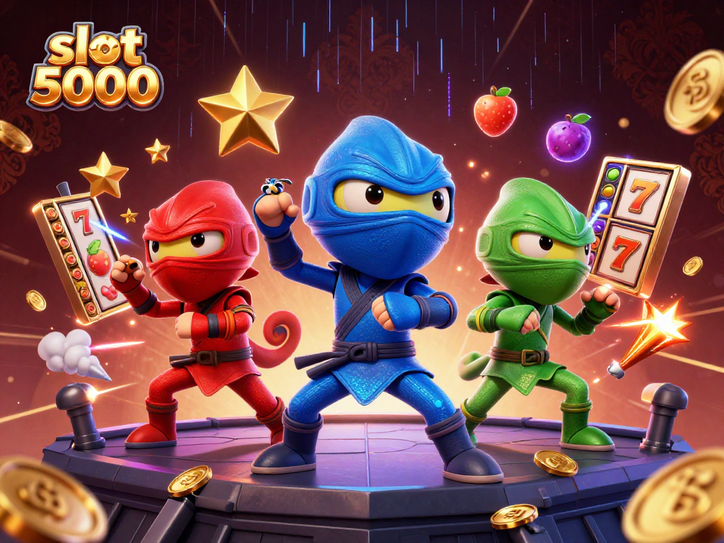 Experience exciting slot 5000 gameplay with a vibrant scene featuring colorful characters and dynamic casino elements.