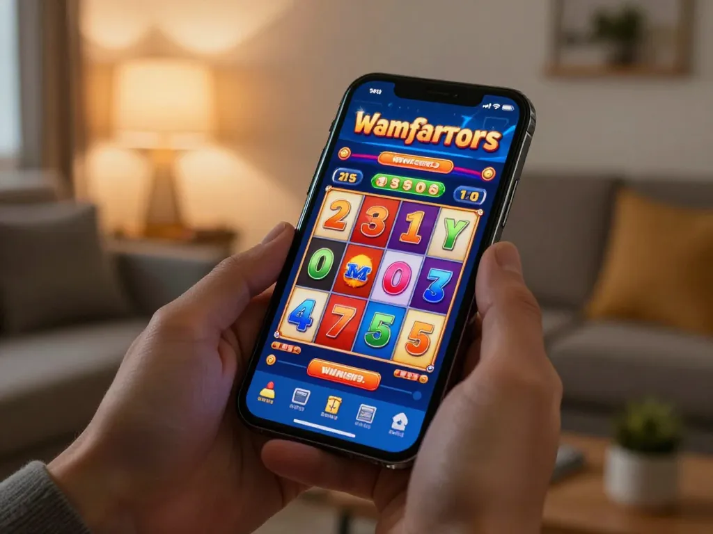 Playing slots not on gamstop on a smartphone, showcasing colorful reels for an engaging online gaming experience
