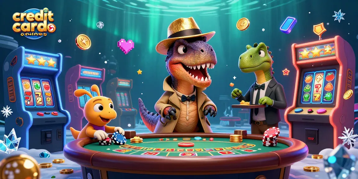 Experience thrilling gameplay at credit card casinos, showcasing vibrant slot machines and playful characters.