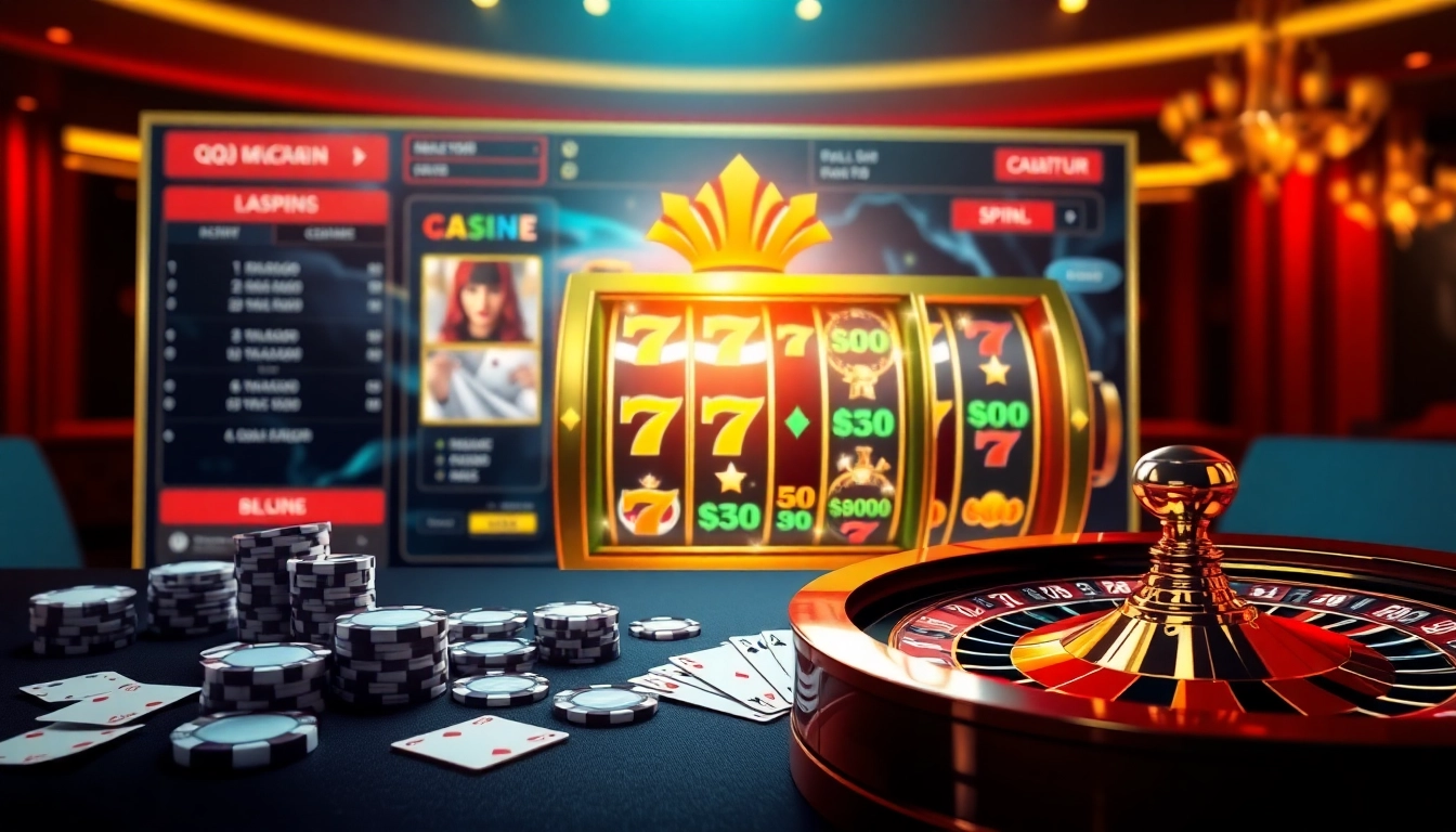 Engage with the thrilling qqmacan slot experience, featuring animated reels and casino elements.