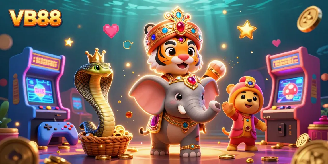 Engage with VB88's vibrant gaming scene featuring ornate characters and dynamic casino elements.