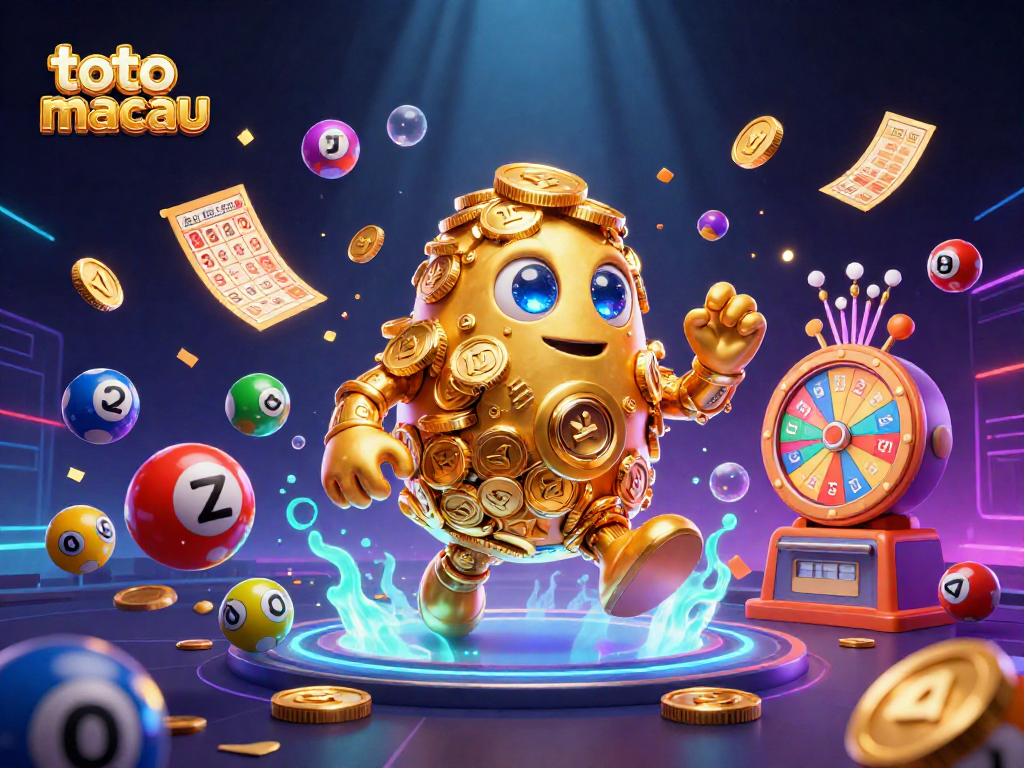 Win big on toto macau with vibrant slot symbols and a golden golem, creating an exciting gaming atmosphere.