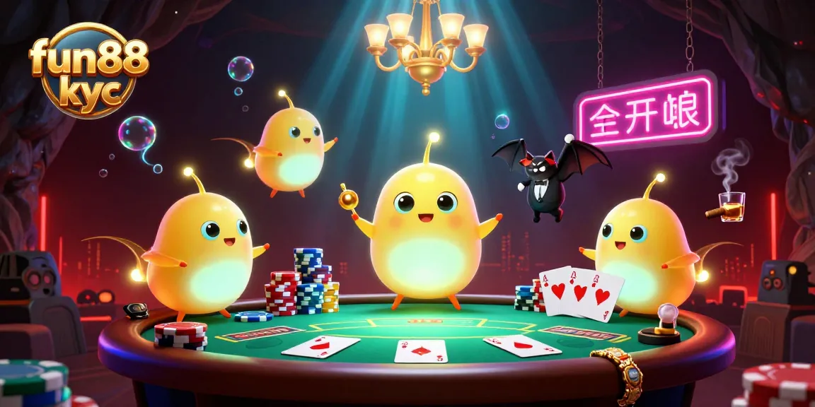 Chơi tại Fun88 KYC với bàn poker nổi bật và ánh sáng sinh động từ đèn phát quang.