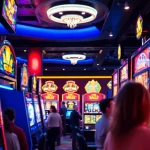 Slot Game yang menarik dengan simbol dinamis dan suasana kasino yang cerah.