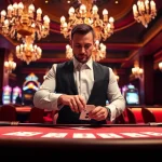 Engaging scene of a Blackjack Casino with a professional dealer and stylish decor.