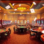 Experience the thrill of 388bet casino with vibrant tables, cards, and slot machines in action.