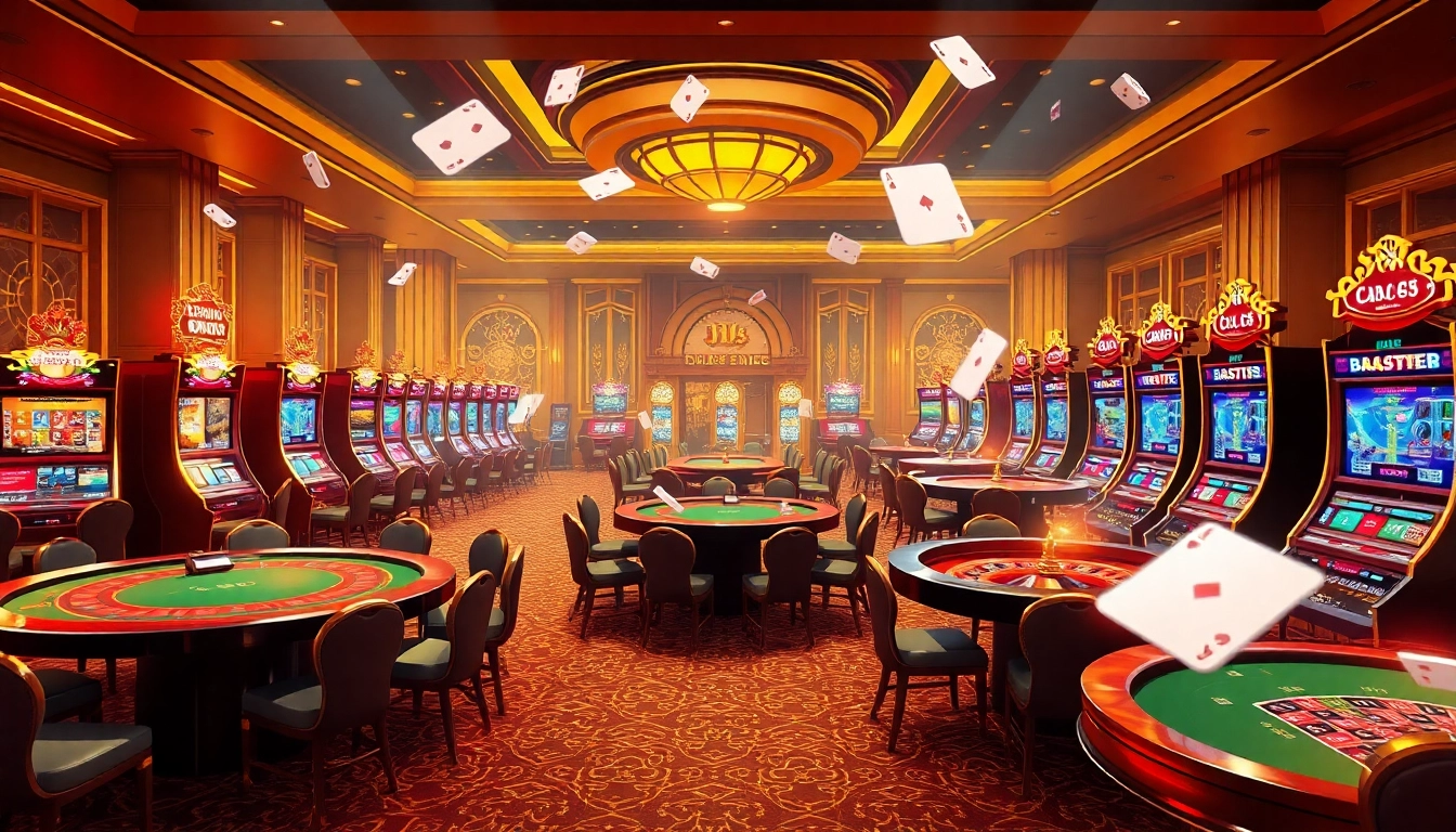 Experience the thrill of 388bet casino with vibrant tables, cards, and slot machines in action.