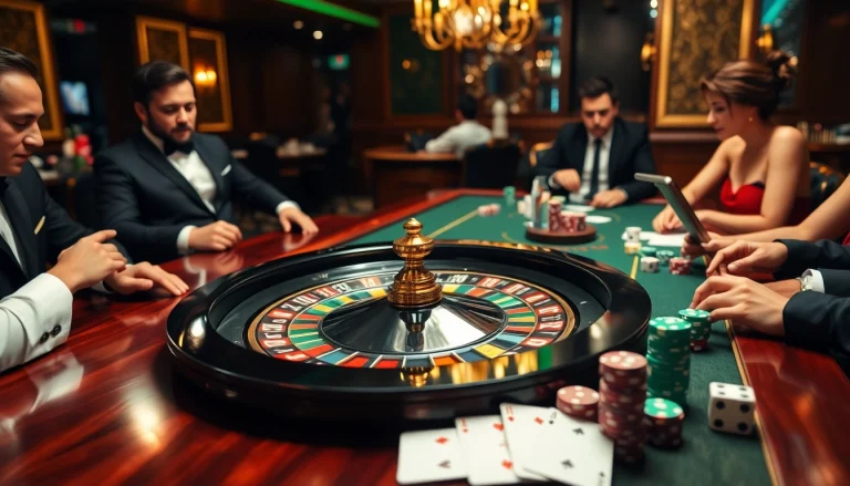 Experience the thrill of betting at https://ok8386.sh/ with a dynamic casino scene featuring a roulette wheel and poker action.