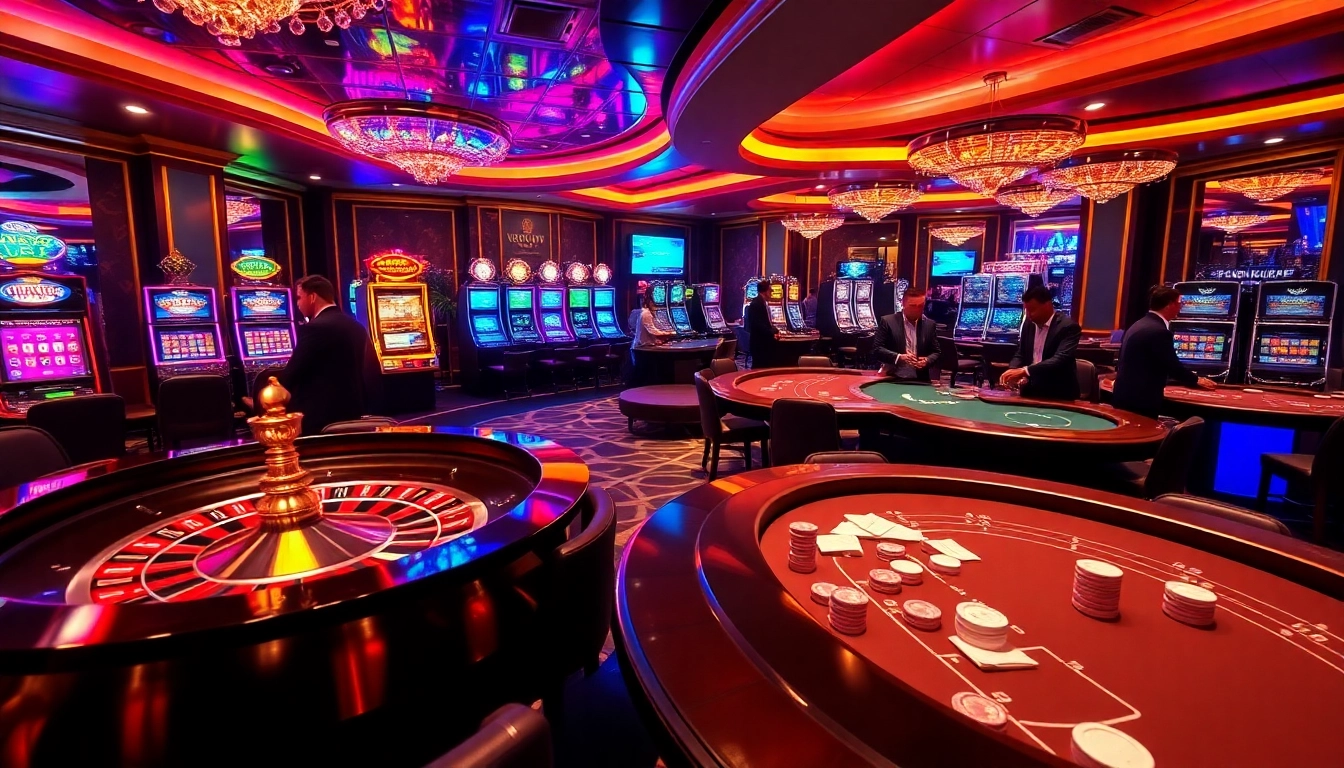 Experience thrilling wins at kk55.fit with vibrant casino setups featuring roulette and poker tables.