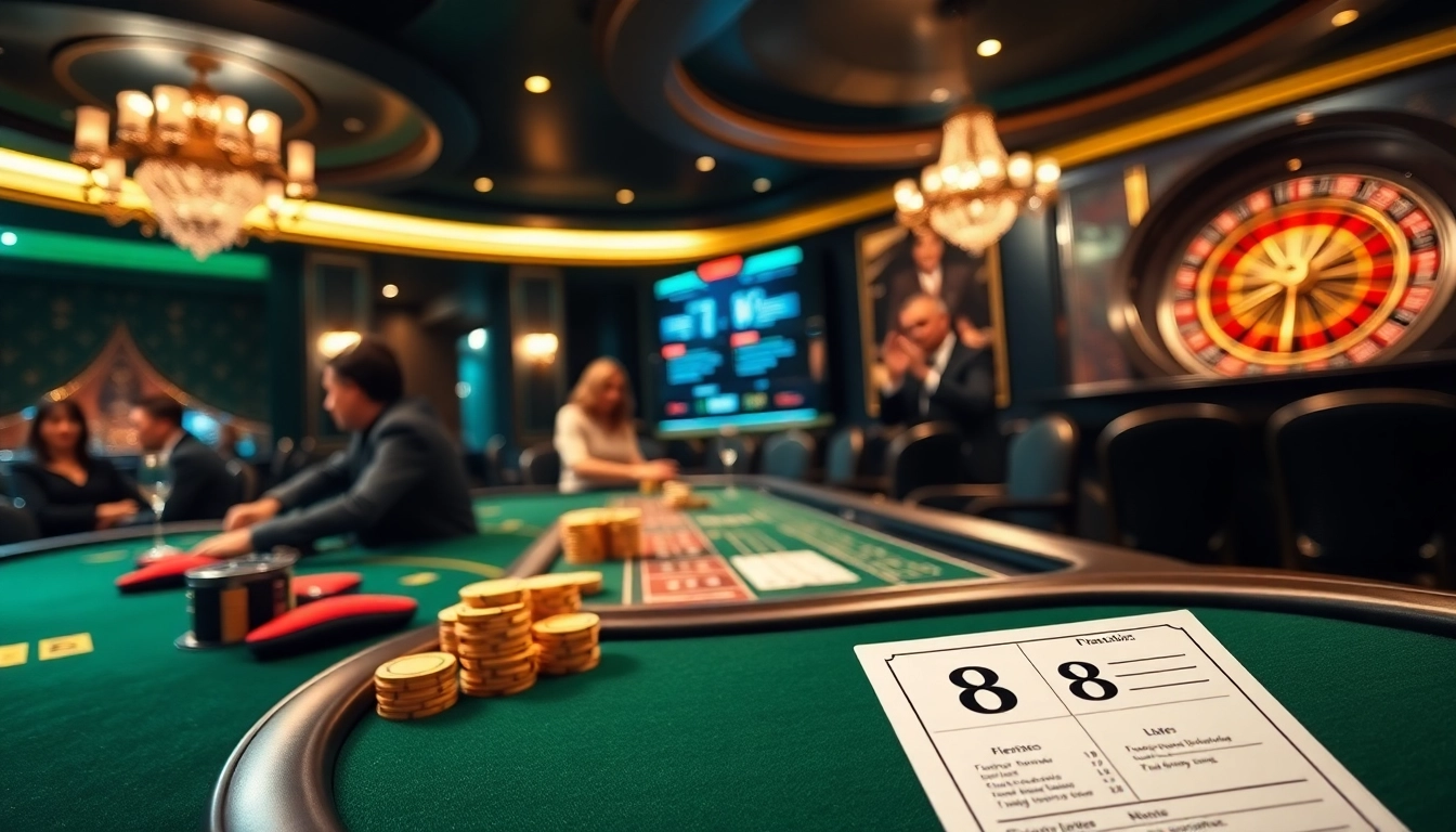 Players engaging in a high-stakes gambling session with 8s prominently featured on betting slips.